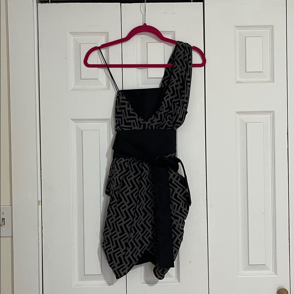 Alexander McQueen X Target Black and Gray Geometric One-Shoulder Dress